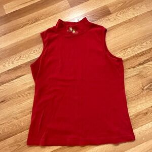 Christopher & Banks L Red Christmas Mock Neck Sleeveless Top Gift Embroidered